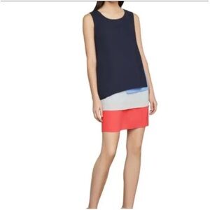 BCBGMaxAzria Haley BluePink Color Block Layered Sleeveless Shirt Tank Dress. Sz2